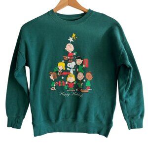 Abercrombie Kids Peanuts Charlie Brown Christmas Sweatshirt Green 11/12 Fleece